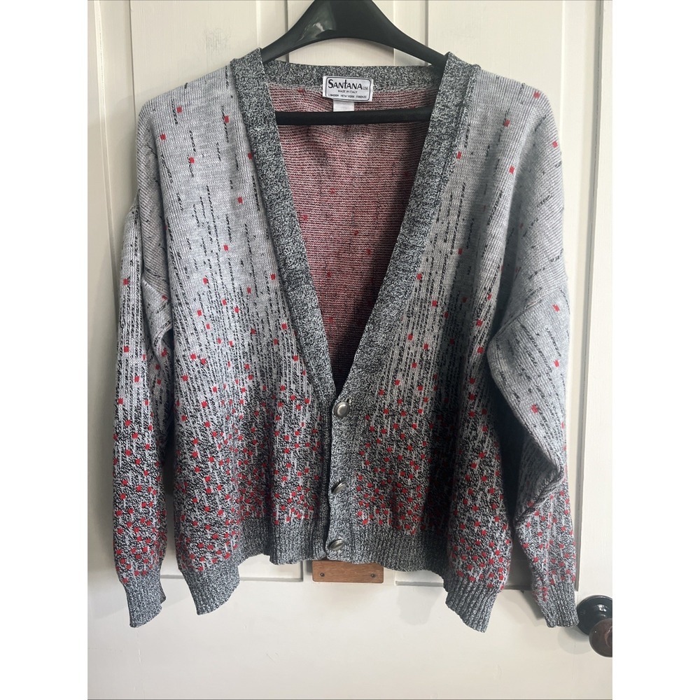 VINTAGE Santana Sweater Cardigan Mens Large  Geometric 90s Cosby Rodgers Italy